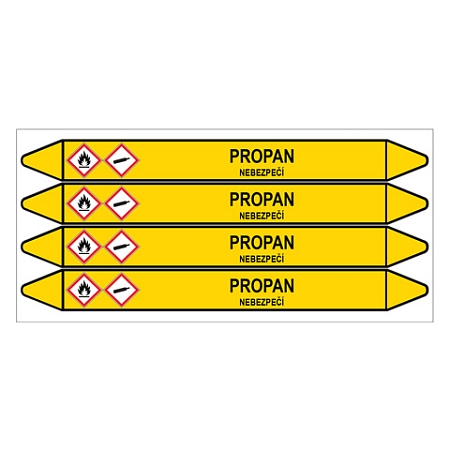 Značení potrubí, propan,4 ks, 250 × 26 mm